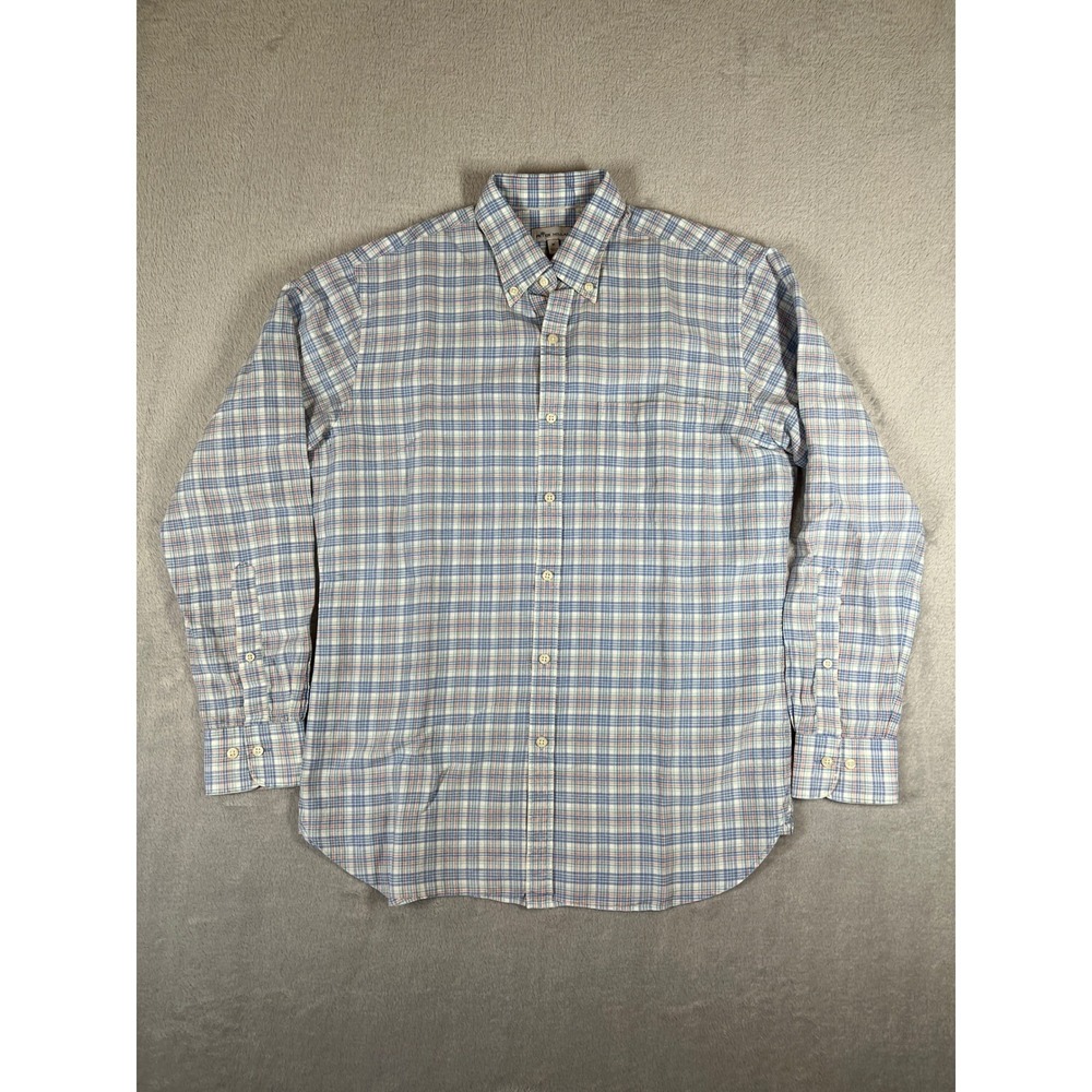 Peter Millar Mens Crown Crafted Linen Cotton Silk Plaid Button Down Shirt Medium